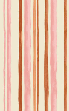 Vertical watercolor stripes in soft pink and warm brown against a cream background