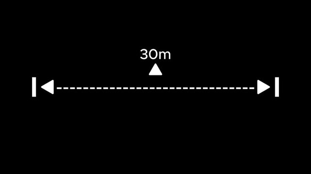 A dotted line representing a 30 meter measurement for design and layout purposes. 30 meter dimension dotted line for measurement.