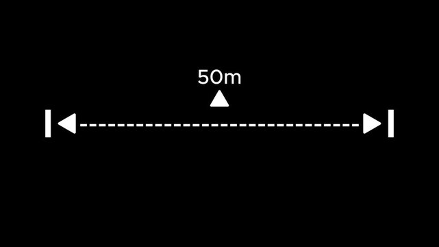 A dotted line representing a 50 meter measurement for design and layout purposes. 50 meter dimension dotted line for measurement.