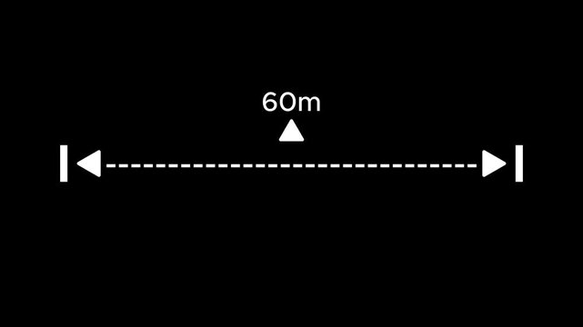 A dotted line representing a 60 meter measurement for design and layout purposes. 60 meter dimension dotted line for measurement.