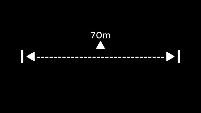 A dotted line representing a 70 meter measurement for design and layout purposes. 70 meter dimension dotted line for measurement.