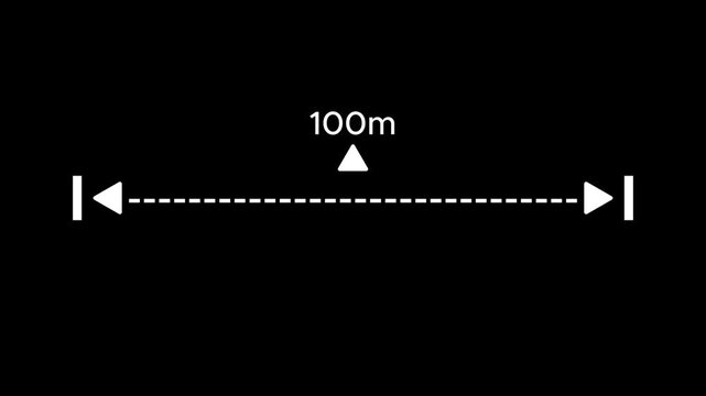 A dotted line representing a 100 meter measurement for design and layout purposes. 100 meter dimension dotted line for measurement.