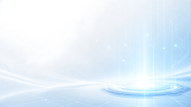 Futuristic interface medical technology background virtual circle light glow digital innovation clean minimal abstract wave network hexagon data healthcare blue white