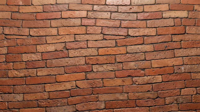 Close-up view of a textured red brick wall with detailed mortar lines and natural imperfections capturing an urban architectural