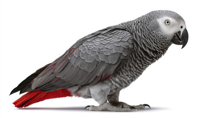 Fototapeta premium intelligent african grey parrot on a wooden perch