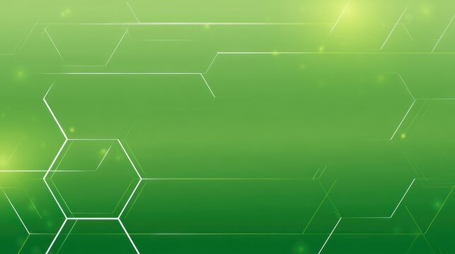 Green abstract geometric background with hexagons and light particles
