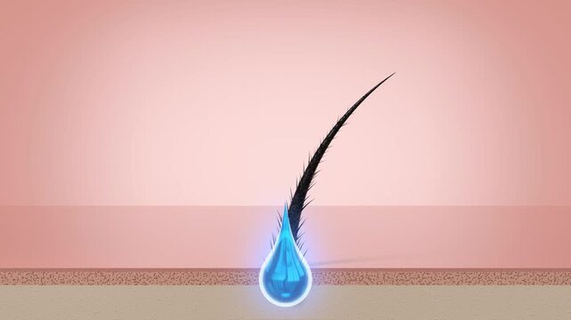 Damaged Hair Strand Repair with Cosmetics Serum Shampoo Drop - 3d 4k Animation (3840 x 2160 px)