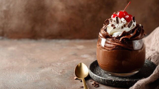 chocolate mousse cup with copy space for dessert presentation