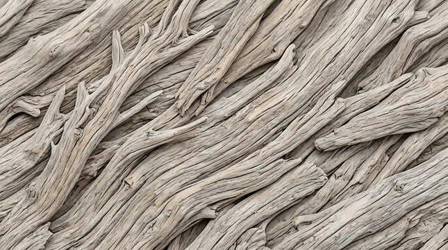 Close-up view of aged weathered wood with intricate texture and natural grain patterns showing multiple twists and turns
