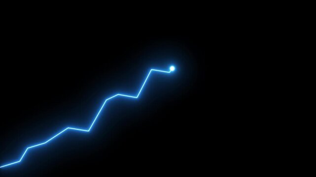 Growing market trend concept neon line. Glowing blue graph rising up line on alpha transparent background