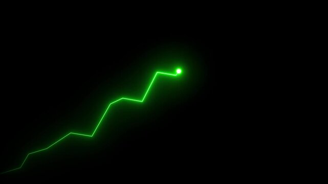 Growing market trend concept neon line. Green blue graph rising up line on alpha transparent background