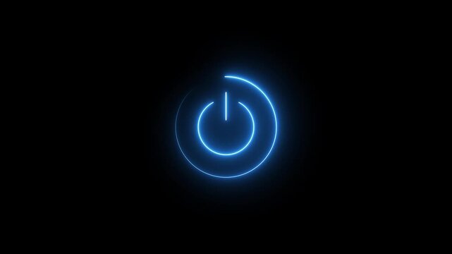 neon line glowing power button icon on transparent background