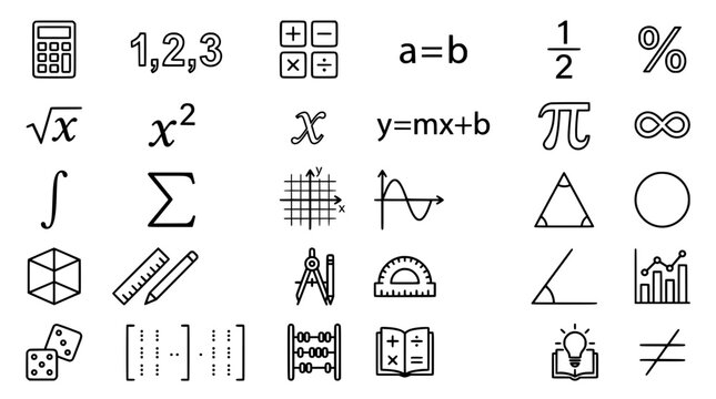 Mathematics Outline Icon Collection for Algebra Geometry Statistics and Education