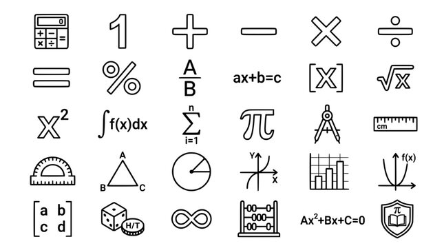 Mathematics Editable Stroke Outline Icons Set with Algebra Geometry Calculator and Infographic Symbols