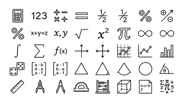 Mathematics Line Icons Pack Featuring Algebra Geometry Calculation and Infographic Symbols