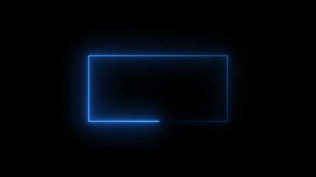 Glowing blue neon rectangular frame border animation with smooth light motion rectangle