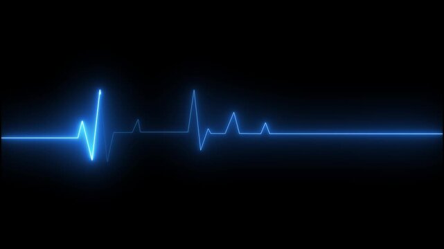 Glowing blue ekg heartbeat monitor line animation on black background, for medical and, science concepts