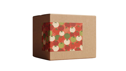 Obraz premium Cardboard gift box with festive patterned wrapping paper isolated on transparent background. Present packaging concept for celebration, surprise, holiday and seasonal product design.