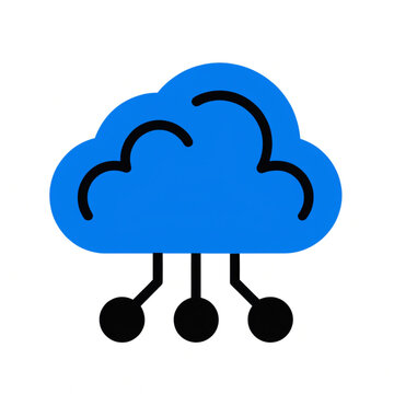 Floating cloud with happy face and legs walking on air. Playful cartoon character representing digital data or cloud computing concept.
