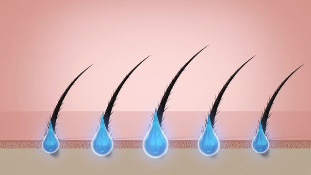 Damaged Hair Strands Repair with Cosmetics Serum Shampoo Drops - 3d 4k Animation (3840 x 2160 px)