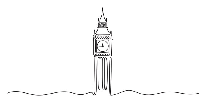 Continuous line drawing of big ben clock tower in london
