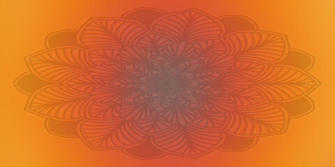 Fototapeta premium Floral mandala pattern overlay on vibrant orange and red gradient background template.