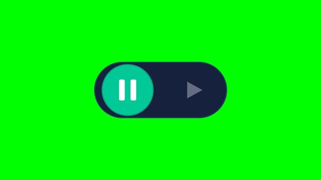Animated media player play and pause button toggle switch on green screen