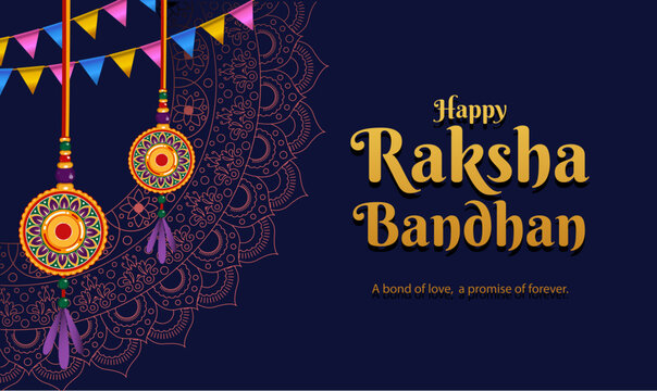 Elegant Happy Raksha Bandhan Festival Banner with Colorful Rakhi Decorations and Traditional Indian Pattern