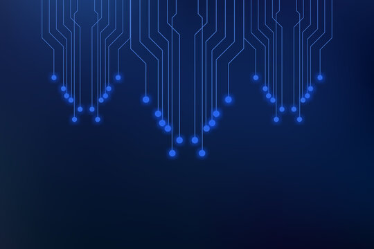 technology background - Modern digital circuitry design concept with glowing blue lines and nodes against a dark background
