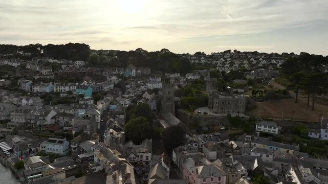 Fowey from a drone, River Fowey, Cornwall, England