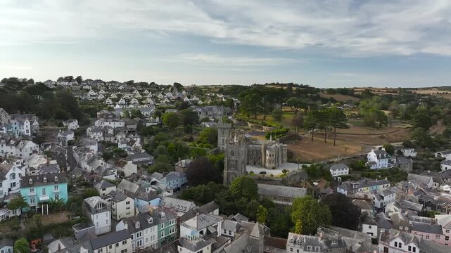 Fowey from a drone, River Fowey, Cornwall, England