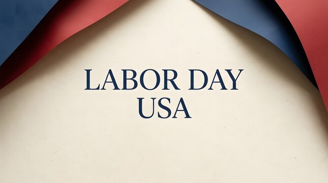 Labor day USA greeting featuring bold blue and red paper curves overlaying a textured off white background for celebratory design