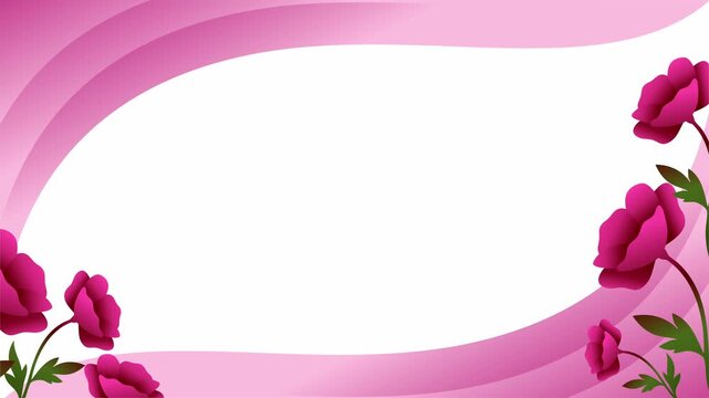 pink elegant waves with blooming red flowers border design