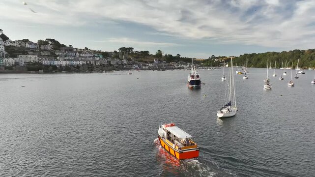 Fowey from a drone, River Fowey, Cornwall, England