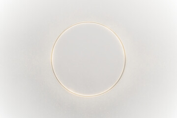Fototapeta premium Gold circle frame with glittering stardust overlay. Thin metallic round border with light effect isolated on transparent background
