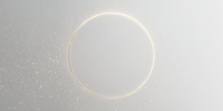 Golden glitter circle frame with glowing stardust particles overlay. Shimmering round cosmic dust border isolated on transparent background PNG