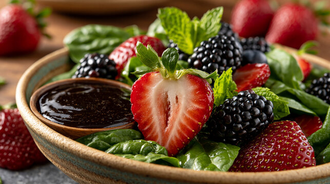 Mixed berry spinach salad with strawberry and balsamic dressing strawberry blackberry