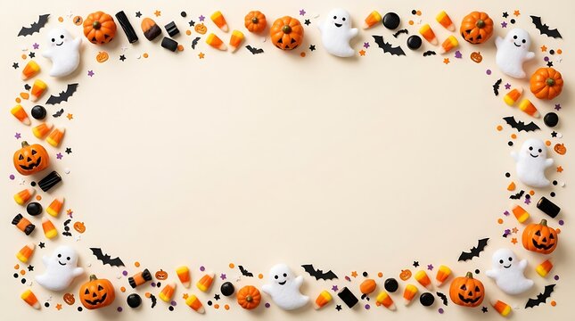 A spooktacular halloween frame an artistic arrangement of pumpkins ghosts and bats for festive fall decorations and creative design projects