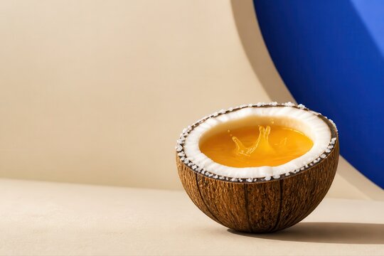 Tropical coconut bowl with orange fruit cream and splash