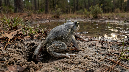 Fototapeta premium Eastern Spadefoot (Scaphiopus holbrookii) in Its Natural Eastern North American Habitat