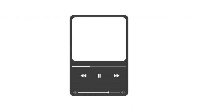 music player mp3 interface box rectangle display with icon backward, forward and volume indicator sign animation on transparent background, 4k video