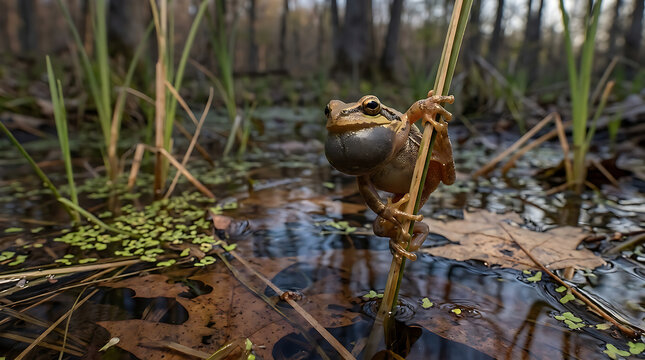Spring Peeper (Pseudacris crucifer) in Its Natural Woodland Wetland Habitat