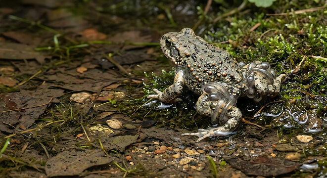 Midwife Toad (Alytes obstetricans) in Its Natural European Rocky Habitat