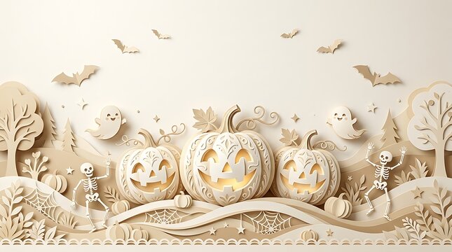 A whimsical and enchanting halloween scene with a pastel color palette featuring spooky trees bats a glowing moon and a charming slightly eerie atmosphere