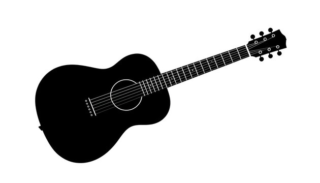 
Black Acoustic Guitar Silhouette Icon Isolated on White Background. 


