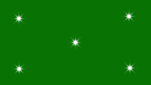 High-quality star twinkle background animation with sparkling particle lights floating on a black night sky green screen background,  4k star sparkle vector doodles, glowing light effect