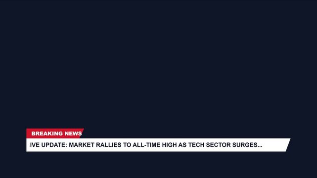 Breaking news lower third live market update and tech sector surge headline overlay animation 4k news ticker