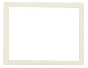 Fototapeta na wymiar Old photo paper frame with scalloped edge isolated on transparent background. Scanned material for retro photo frames and templates 