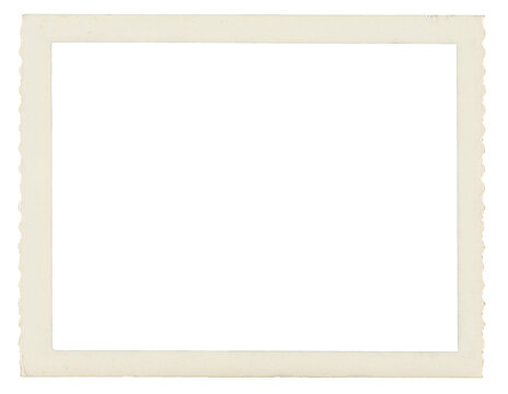Old photo paper frame with scalloped edge isolated on transparent background. Scanned material for retro photo frames and templates	
