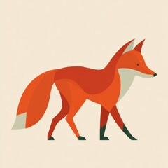 Naklejka premium A fox walks across a flat surface. The design uses bold shapes and a russet color palette. This artwork highlights simple animal forms.